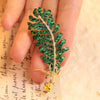 ANSTER JEWELRY Green Color Feather Gemstone Brooch