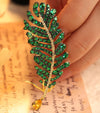 ANSTER JEWELRY Green Color Feather Gemstone Brooch