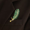 ANSTER JEWELRY Green Color Feather Gemstone Brooch