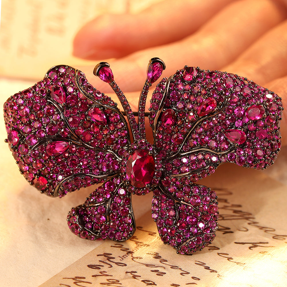 ANSTERGEMS Butterfly Shape Gemstone 925 Silver Brooch
