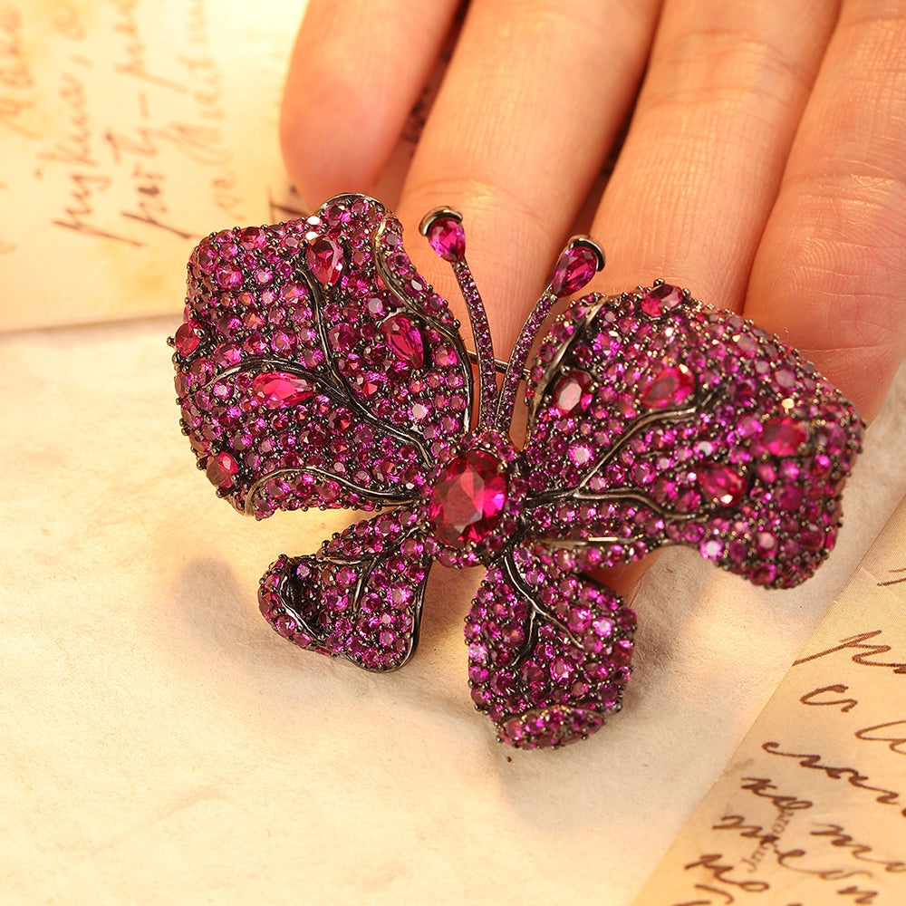 ANSTERGEMS Butterfly Shape Gemstone 925 Silver Brooch