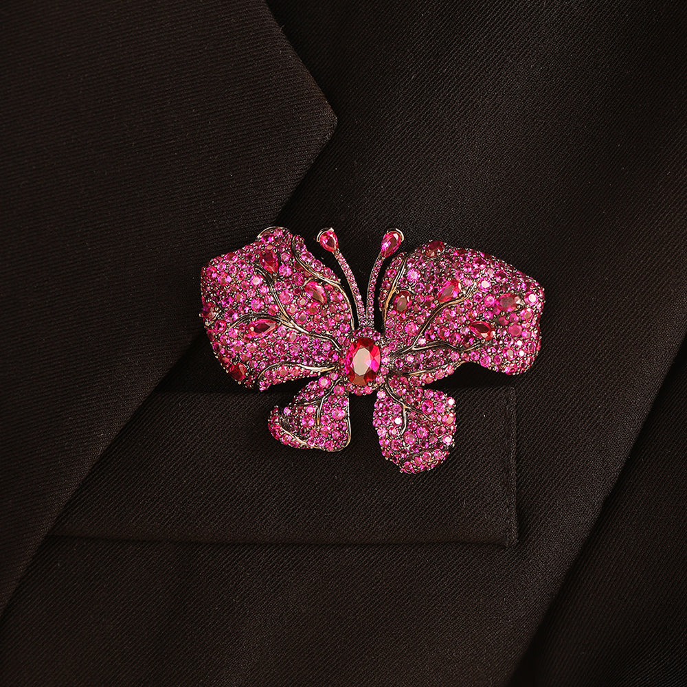 ANSTERGEMS Butterfly Shape Gemstone 925 Silver Brooch