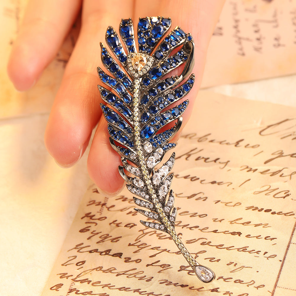 ANSTERGEMS Feather Necklace Gemstone Brooch