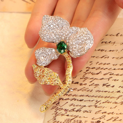 ANSTERGEMS Elegant Flower Shape Gemstone Brooch