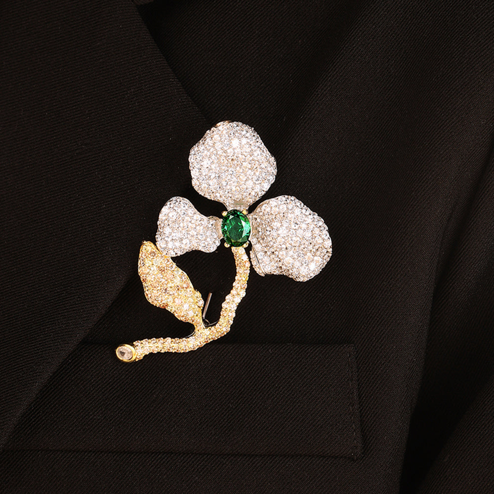 ANSTERGEMS Elegant Flower Shape Gemstone Brooch