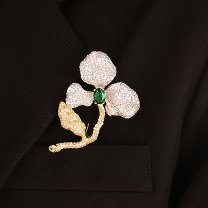 ANSTERGEMS Elegant Flower Shape Gemstone Brooch