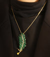 ANSTER JEWELRY Green Color Feather Gemstone Brooch