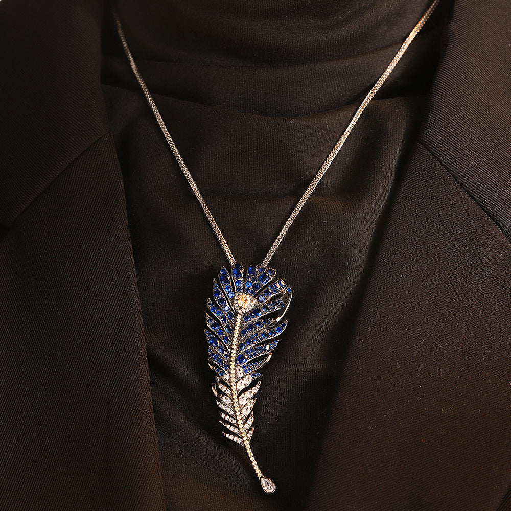 ANSTERGEMS Feather Necklace Gemstone Brooch