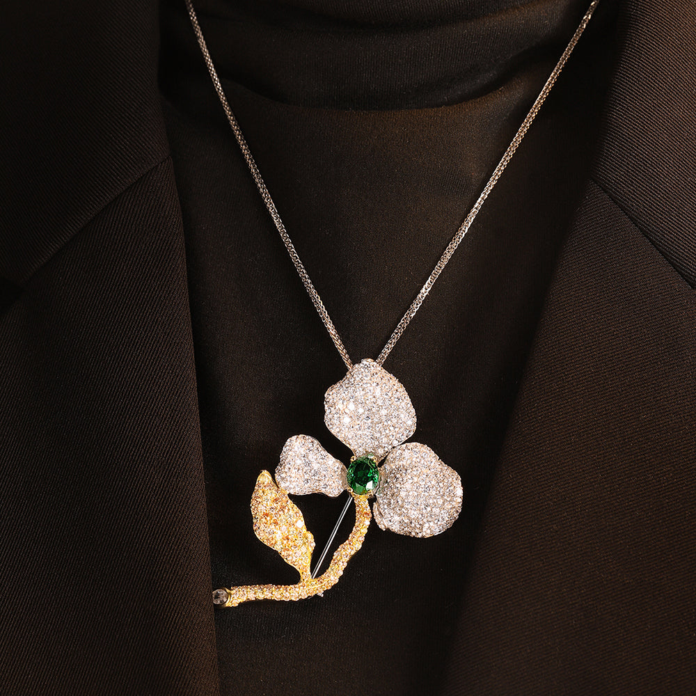 ANSTERGEMS Elegant Flower Shape Gemstone Brooch