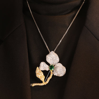 ANSTERGEMS Elegant Flower Shape Gemstone Brooch