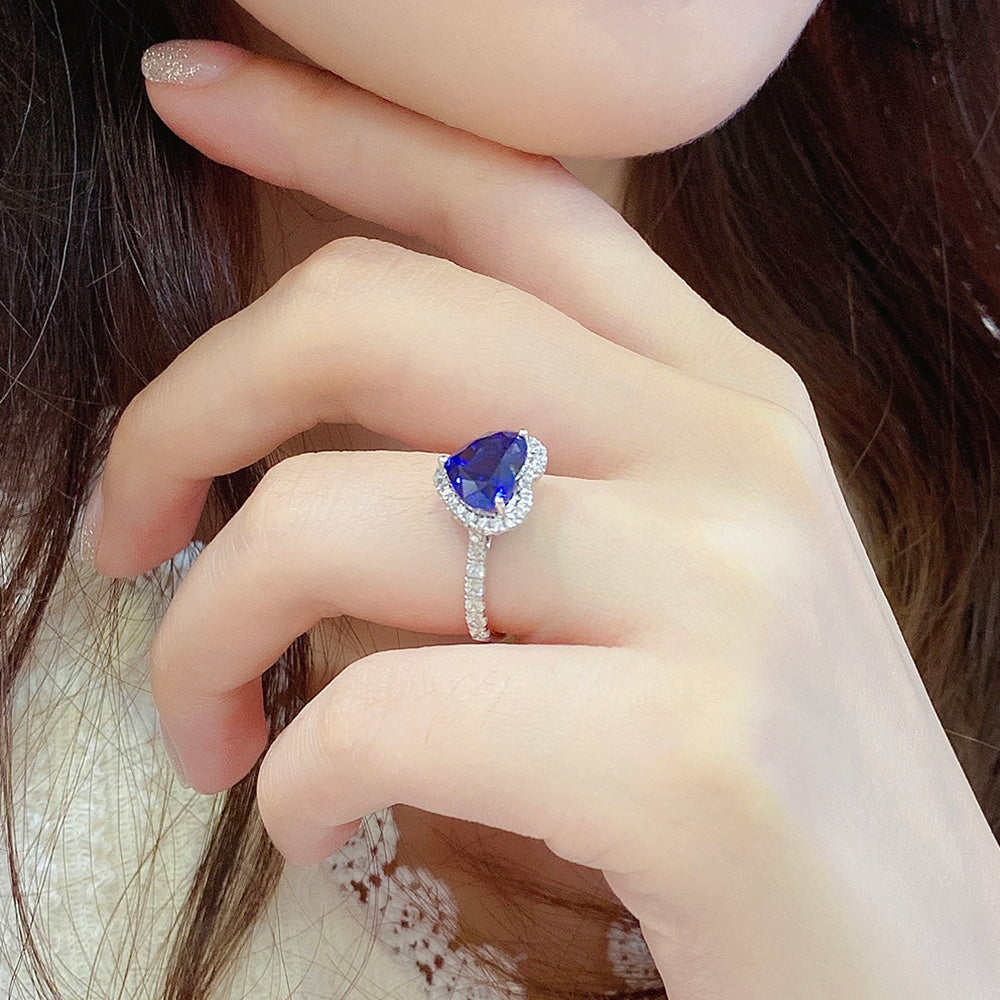 3.43ct Love Heart Halo Lab Sapphire S925 Ring