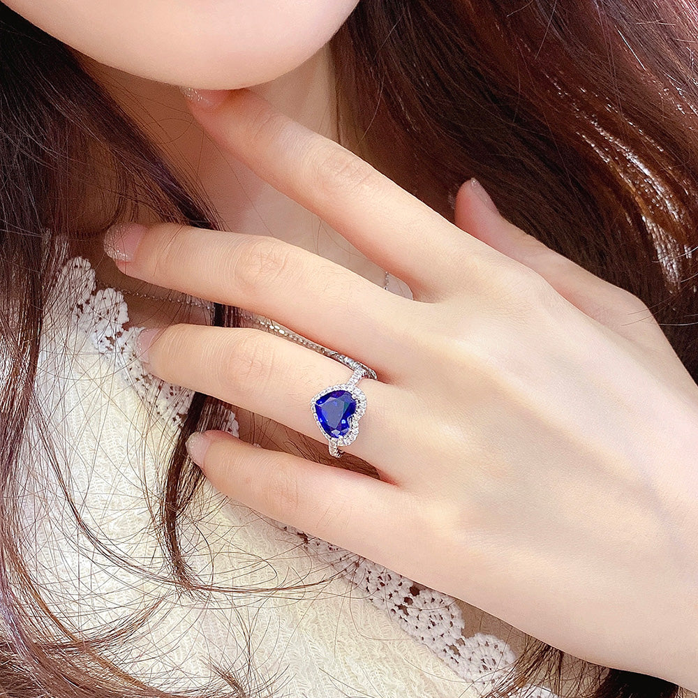 3.43ct Love Heart Halo Lab Sapphire S925 Ring