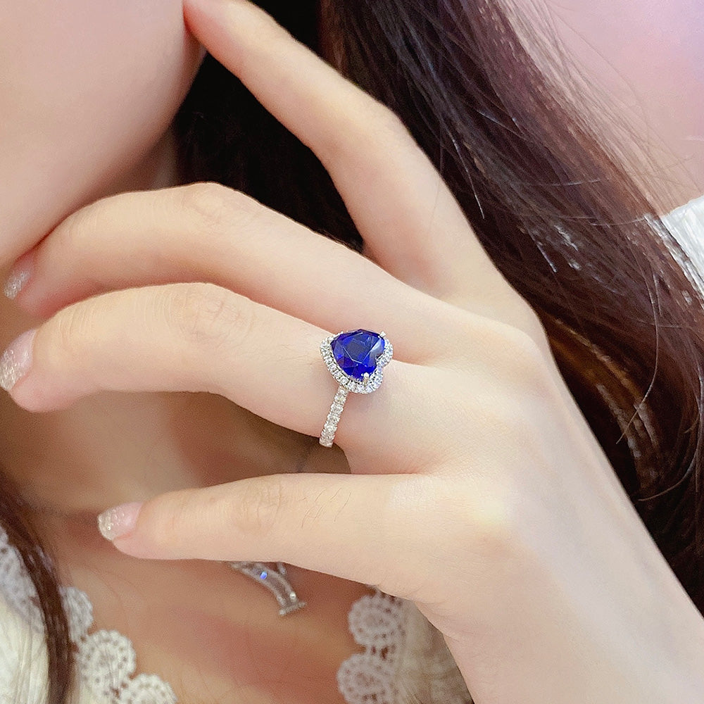 3.43ct Love Heart Halo Lab Sapphire S925 Ring