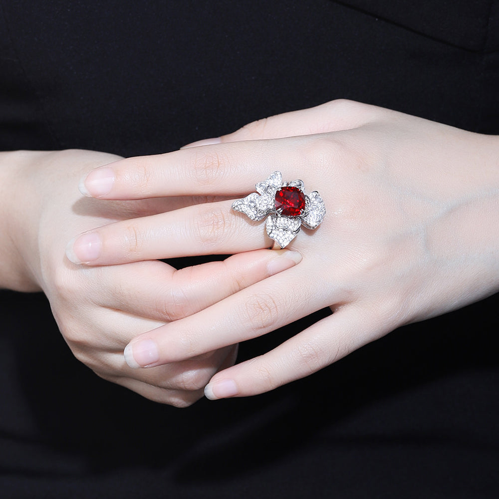 6.6 CTW Cushion Lab Grown Ruby 925 Silver Ring plated