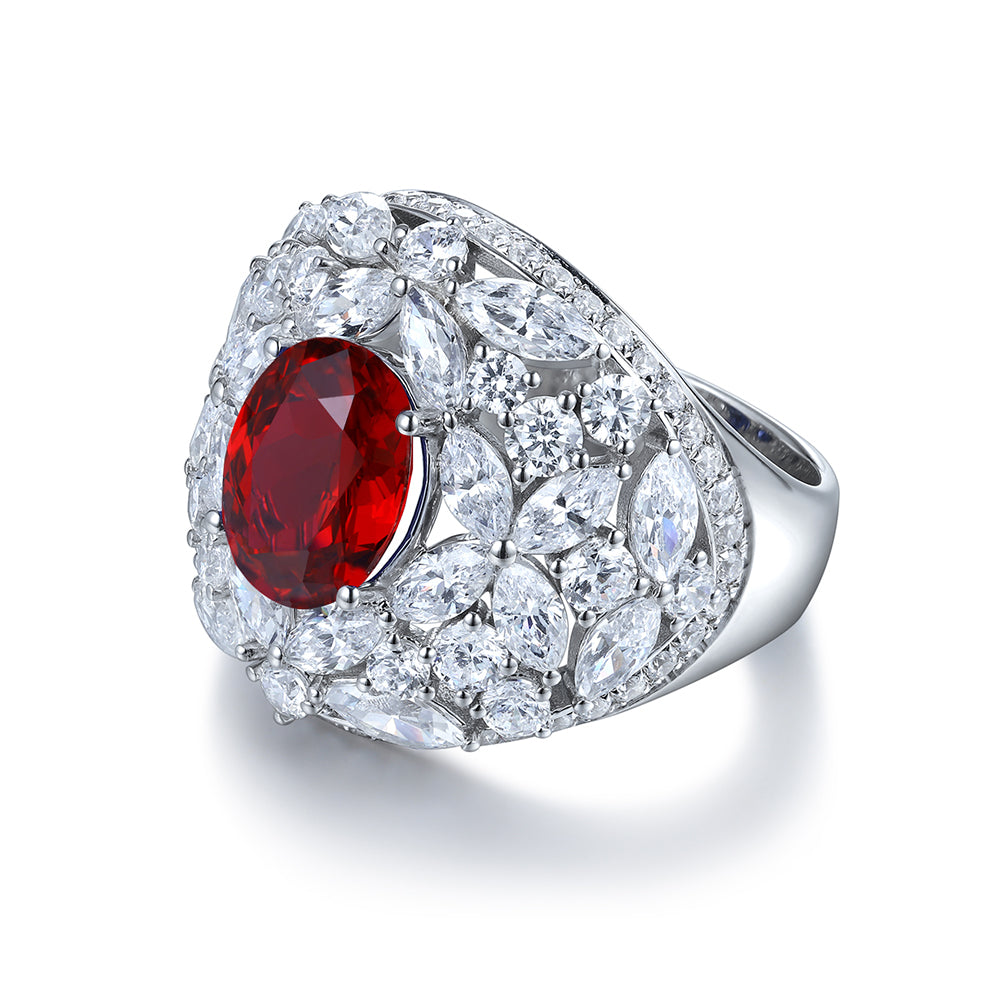 3.66ct Luxury S925 Silver Lab Ruby Ring