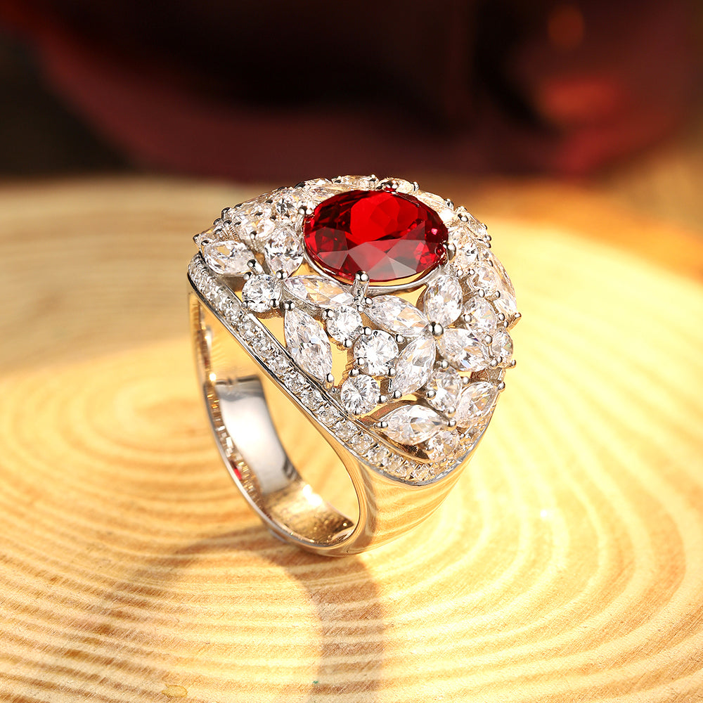 3.66ct Luxury S925 Silver Lab Ruby Ring