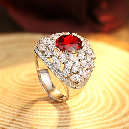 3.66ct Luxury S925 Silver Lab Ruby Ring