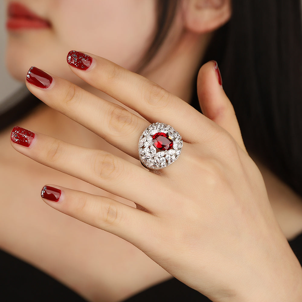 3.66ct Luxury S925 Silver Lab Ruby Ring