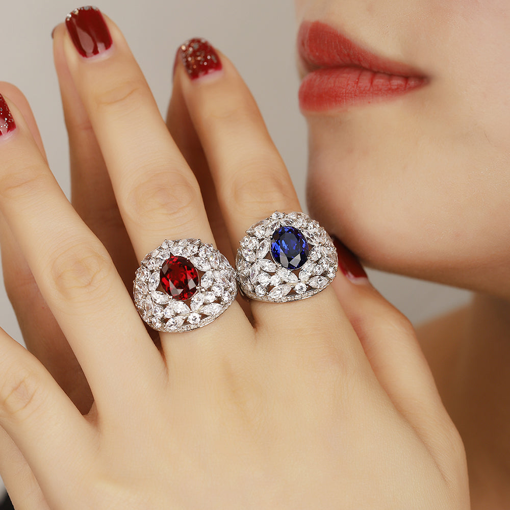3.66ct Luxury S925 Silver Lab Ruby Ring