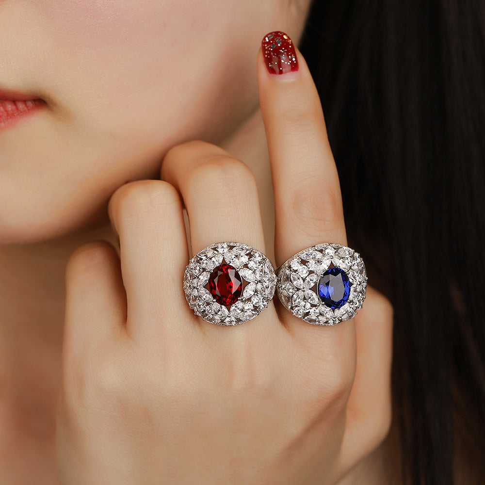 3.66ct Luxury S925 Silver Lab Ruby Ring