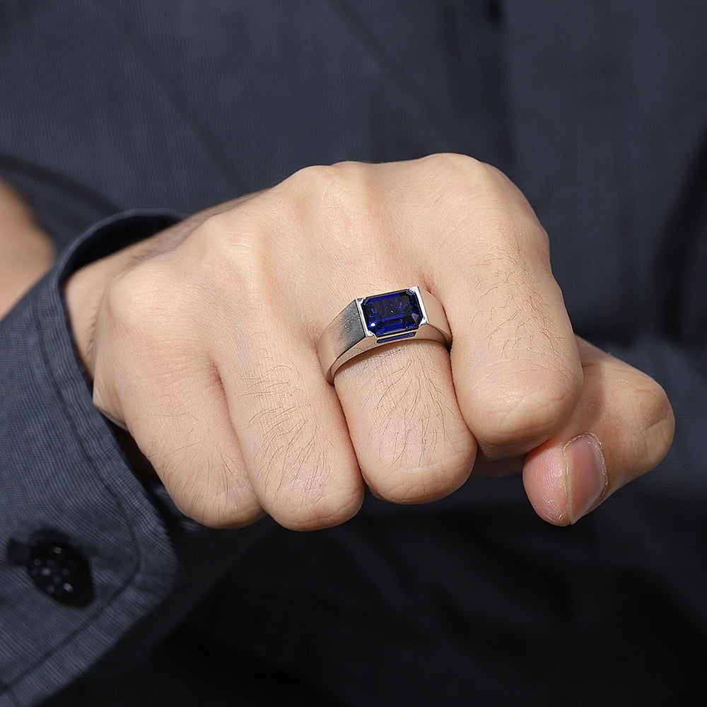 3.51 CTW Victorian Lab Grown Sapphire S925 Ring plated