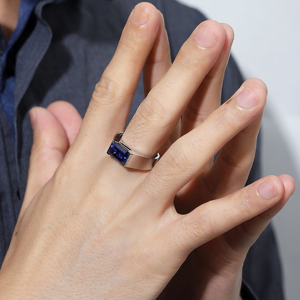 3.51 CTW Victorian Lab Grown Sapphire S925 Ring plated