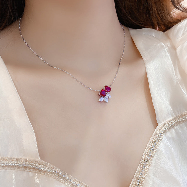 3.5 CTW Heart Lab Grown Ruby S925 Necklace plated