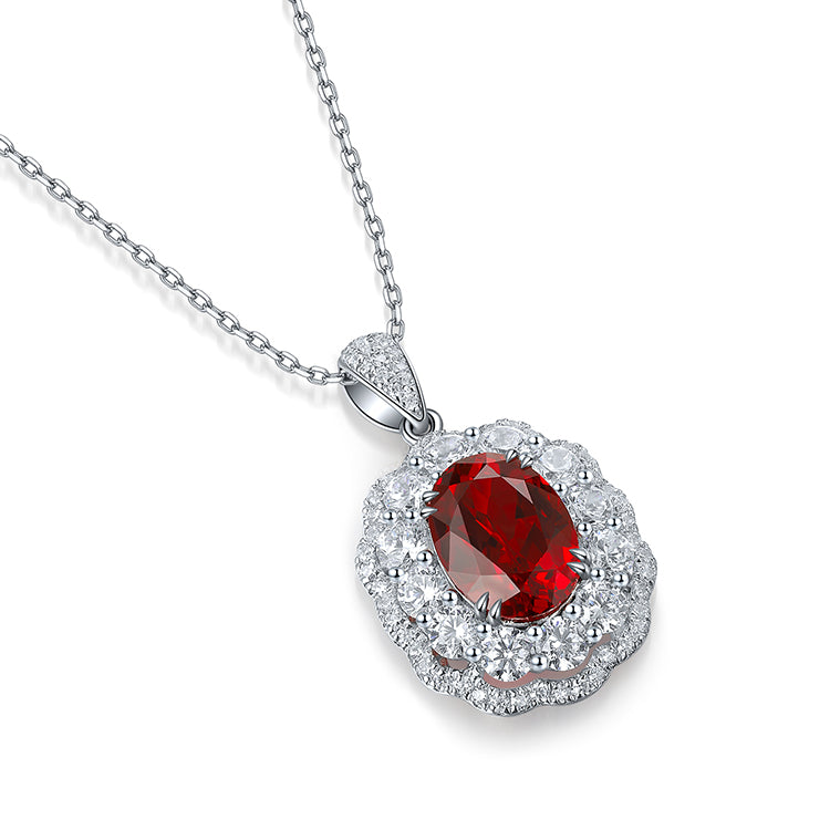 3 CTW Oval Lab Grown Ruby S925 Necklace plated