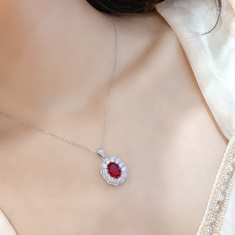 3 CTW Oval Lab Grown Ruby S925 Necklace plated