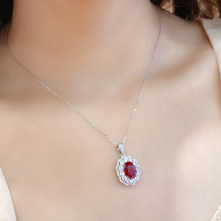 3 CTW Oval Lab Grown Ruby S925 Necklace plated