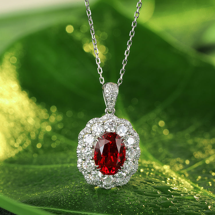 3 CTW Oval Lab Grown Ruby S925 Necklace plated