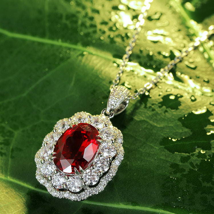 3 CTW Oval Lab Grown Ruby S925 Necklace plated