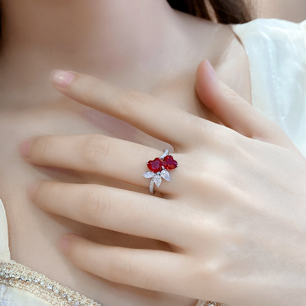 2.3 CTW Heart Lab Grown Ruby S925 Ring plated
