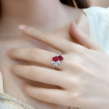 2.3 CTW Heart Lab Grown Ruby S925 Ring plated