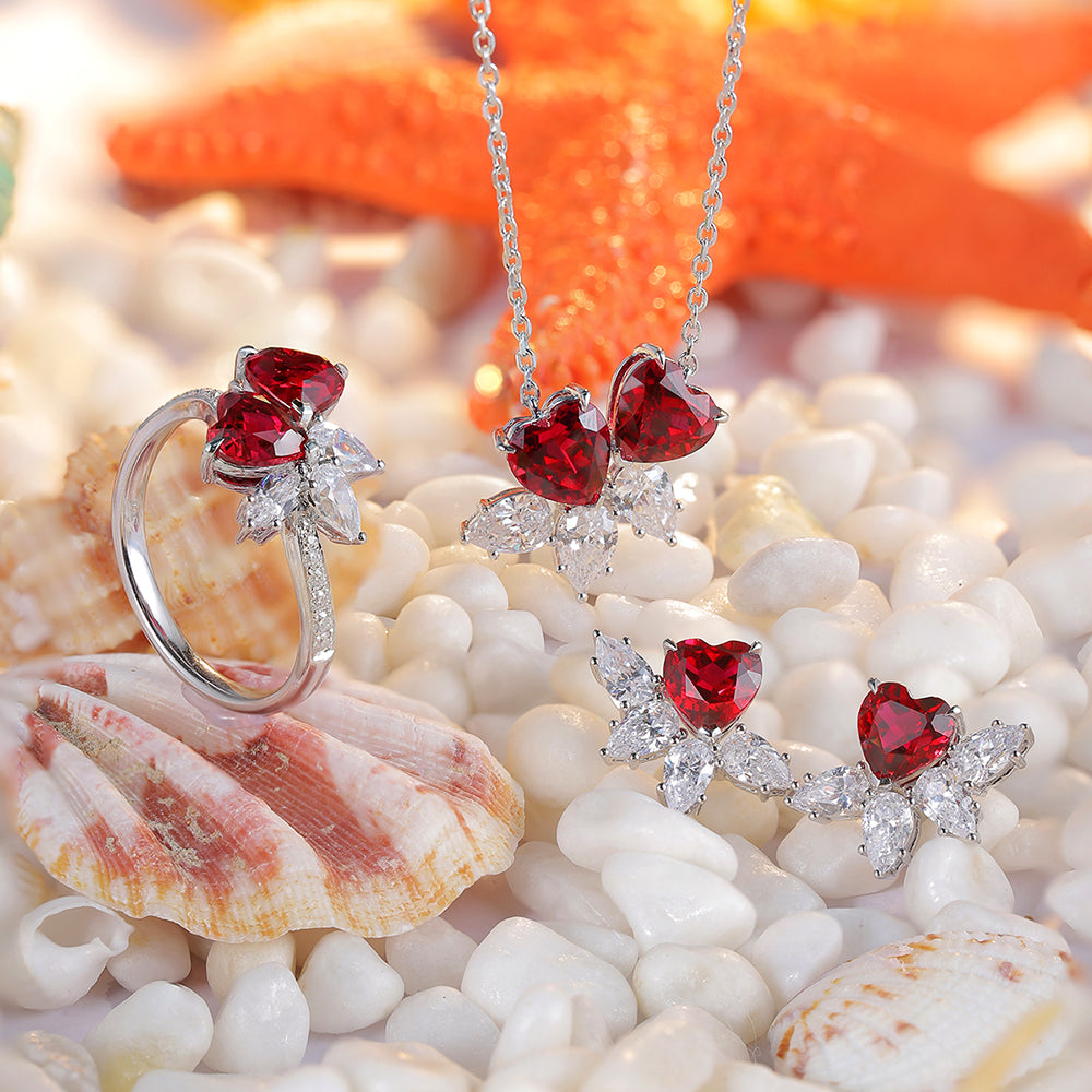 2.3 CTW Heart Lab Grown Ruby S925 Ring plated