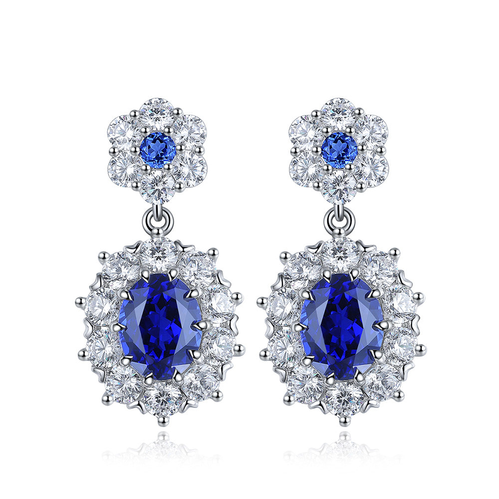 2.15 CTW Oval Lab Grown Sapphire S925 Earrings plated