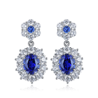 2.15 CTW Oval Lab Grown Sapphire S925 Earrings plated