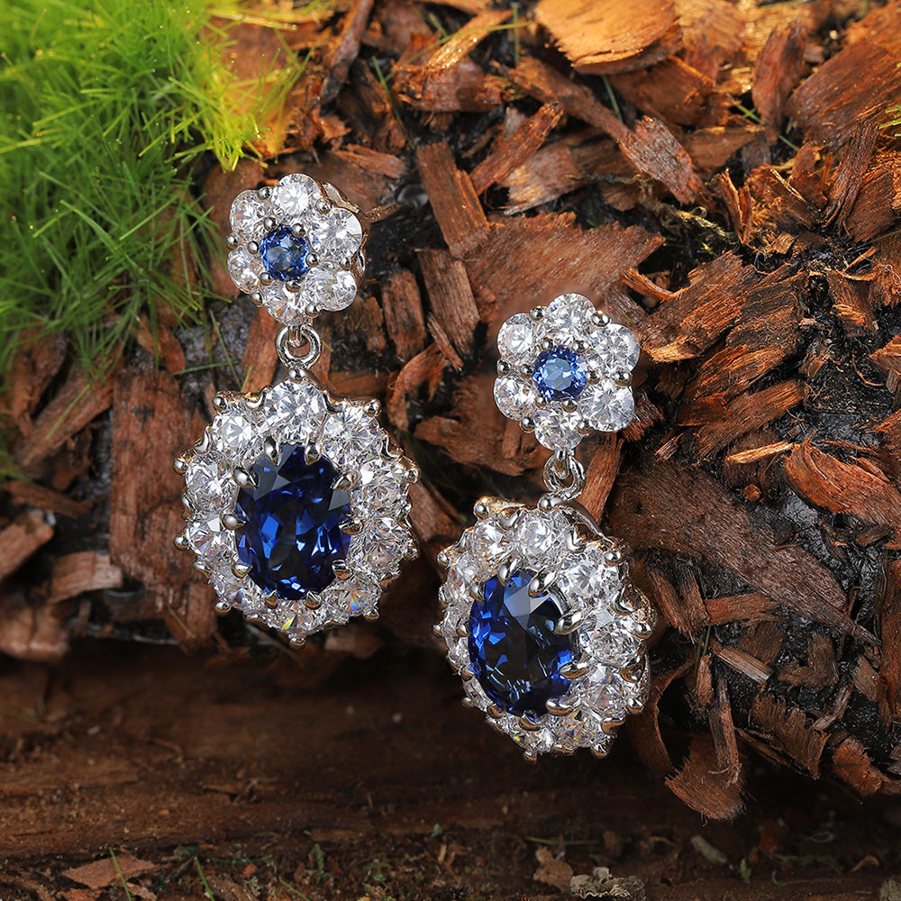 2.15 CTW Oval Lab Grown Sapphire S925 Earrings plated