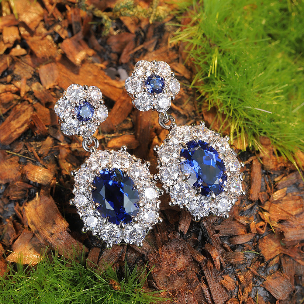 2.15 CTW Oval Lab Grown Sapphire S925 Earrings plated
