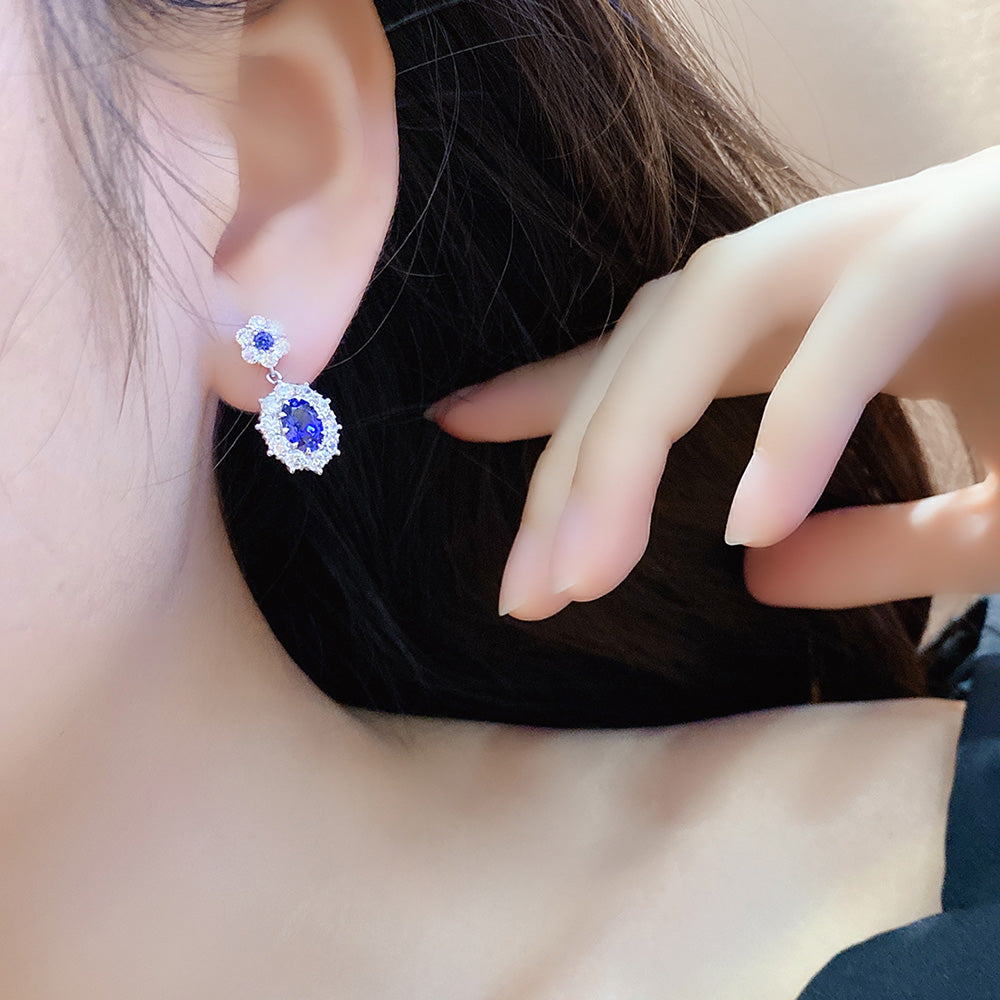 2.15 CTW Oval Lab Grown Sapphire S925 Earrings plated