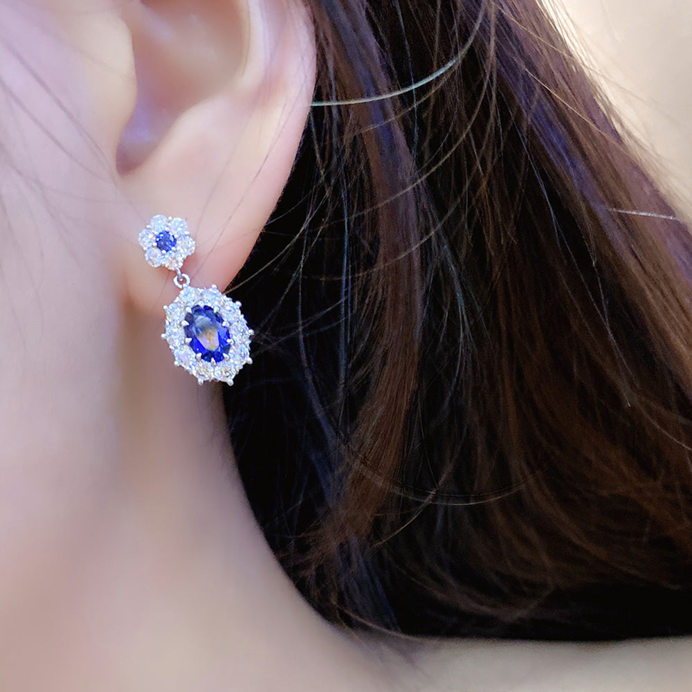 2.15 CTW Oval Lab Grown Sapphire S925 Earrings plated