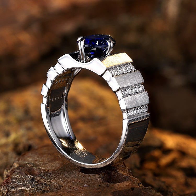 2.47 CTW Oval Lab Grown Sapphire S925 Ring Men plated