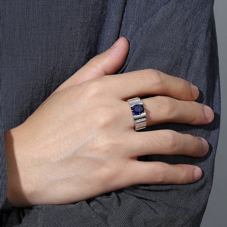 2.47 CTW Oval Lab Grown Sapphire S925 Ring Men plated