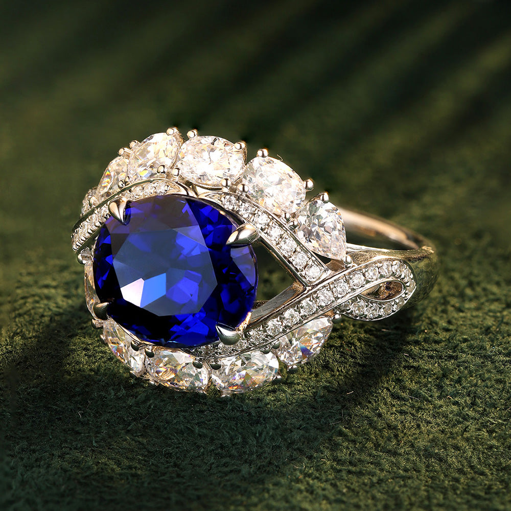 4.8 CTW Oval Lab Grown Sapphire S925 Ring plated