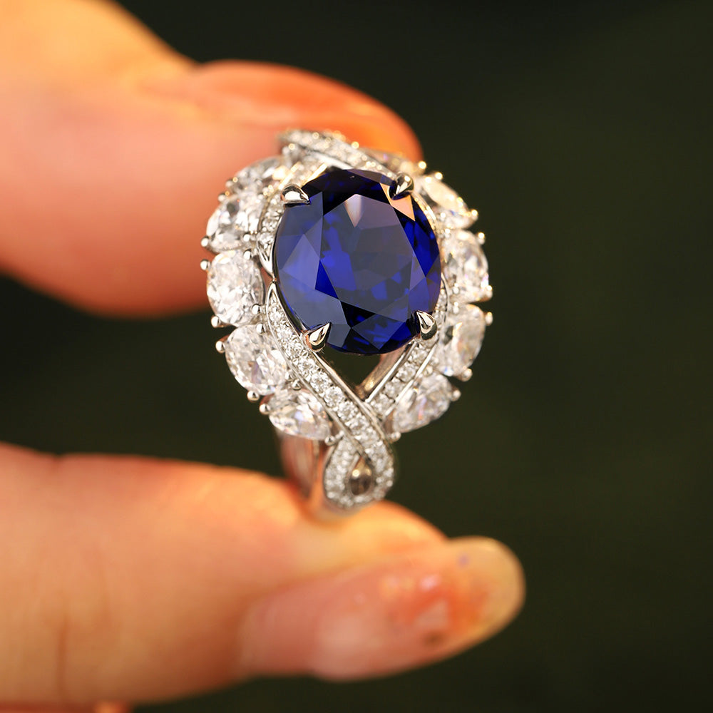 4.8 CTW Oval Lab Grown Sapphire S925 Ring plated