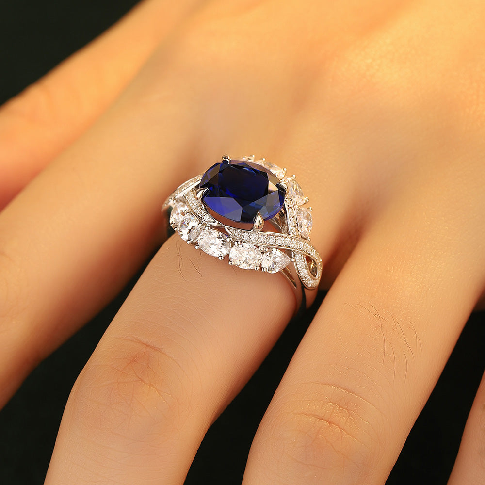 4.8 CTW Oval Lab Grown Sapphire S925 Ring plated