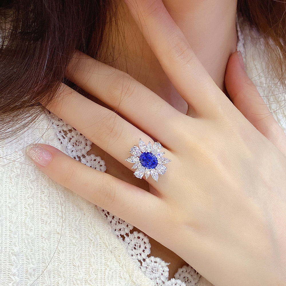 2 CTW Oval Lab Grown Sapphire S925 Ring plated