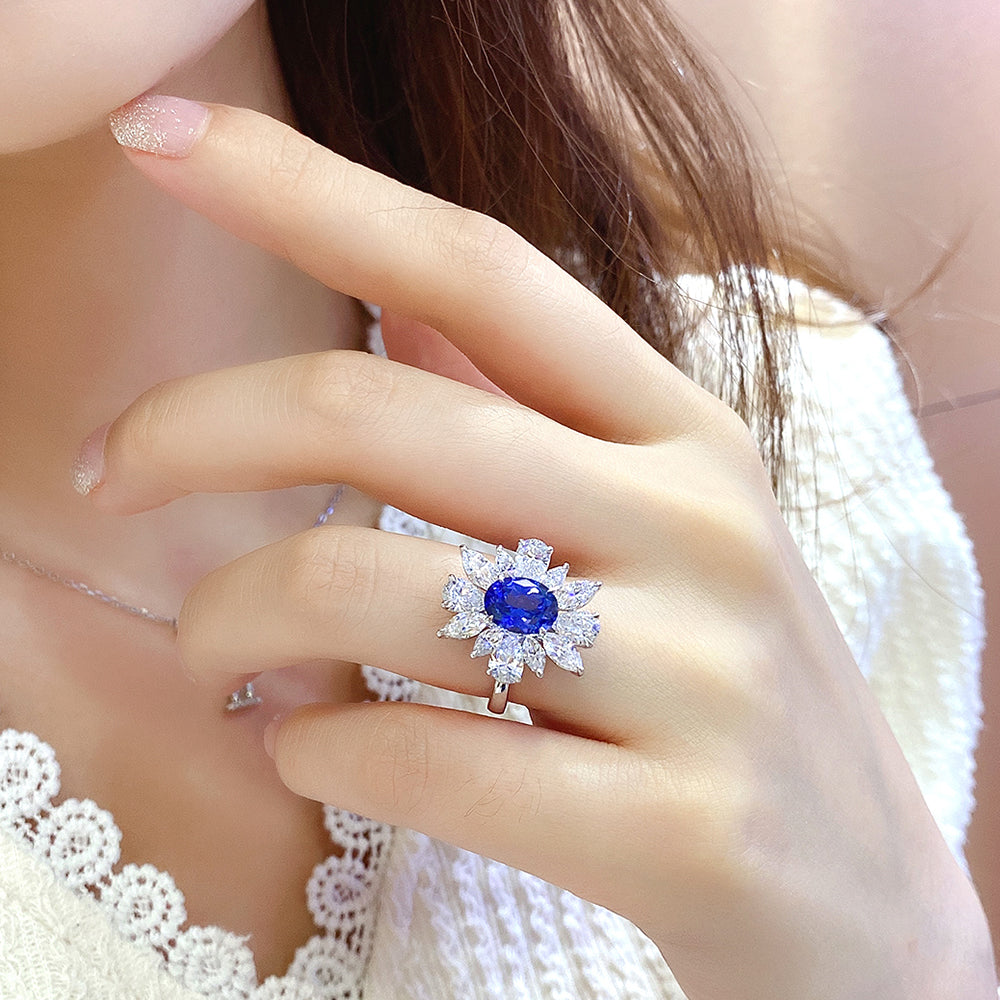 2 CTW Oval Lab Grown Sapphire S925 Ring plated