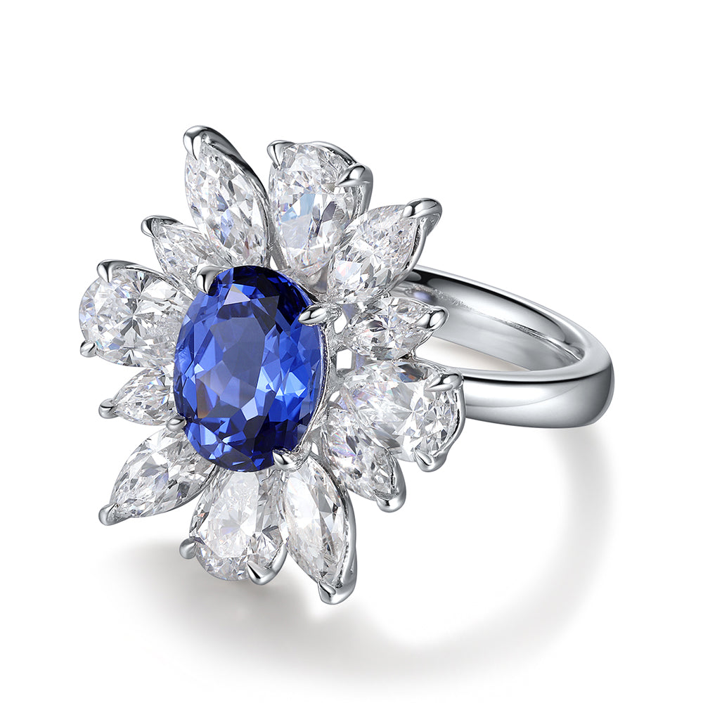 2 CTW Oval Lab Grown Sapphire S925 Ring plated