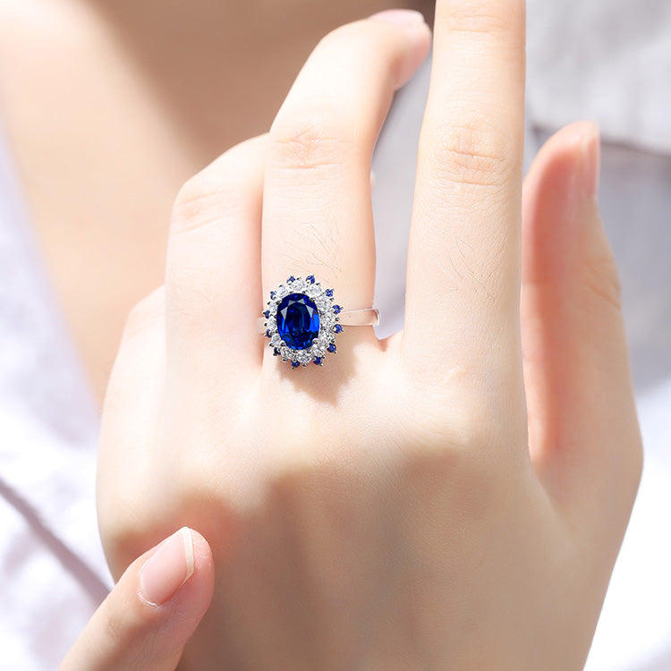 2.75ct Luxury Oval Halo Lab Sapphire S925 Ring